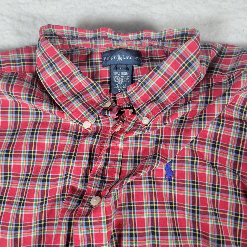 Ralph Lauren Button Down Shirt Mens XL Red Plaid Long Sleeve Cotton Pony Logo